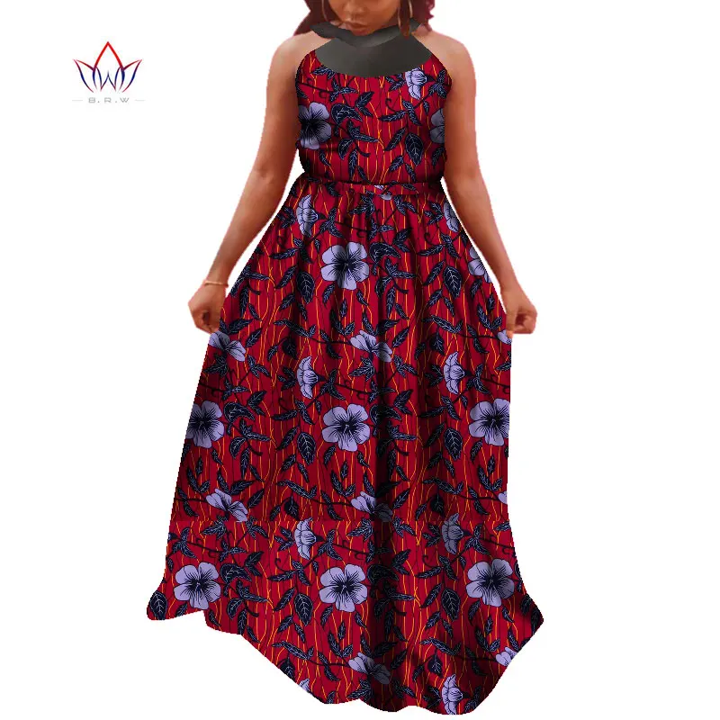 2020 Women Fashion Long Dress Sexy Sleeveless O-neck Wedding Party Dress Traditional African Print Bazin Riche Dresses WY4249