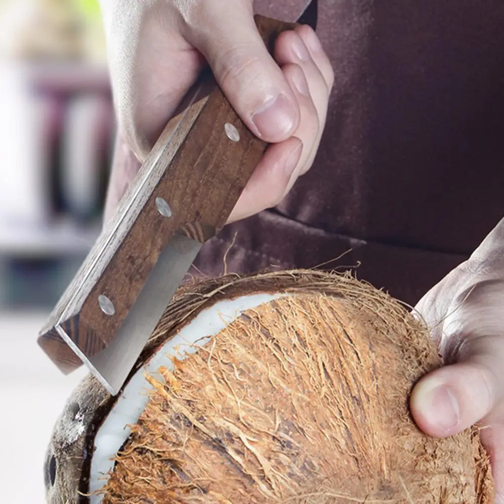 Двухсторонняя открывалка для кокоса нож из нержавеющей стали с деревянной