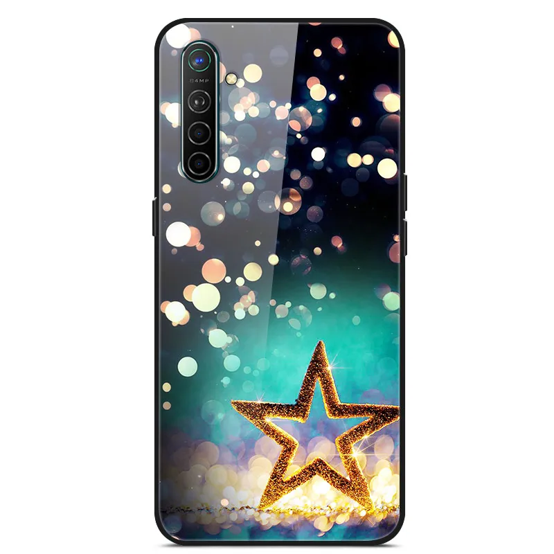 Чехол для Oppo Realme X2, чехол из закаленного твердого стекла для Oppo Realme XT X2 Pro, чехол, мягкий силиконовый бампер с принтом - Цвет: Темно-красный