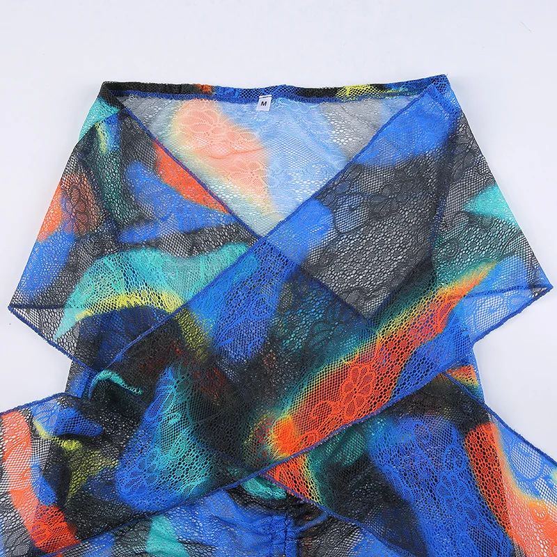 

Printed Drawstring Lace Halter Dress Y2K Aesthetic Sexy Slim Backless Sleeveless Mini Dress Women Fashion Holiday