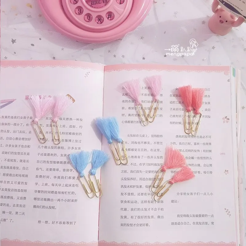 TUTU new creative cute tassel metal memo paper Golden clips set index bookmark for books office school stationery supplies H0320