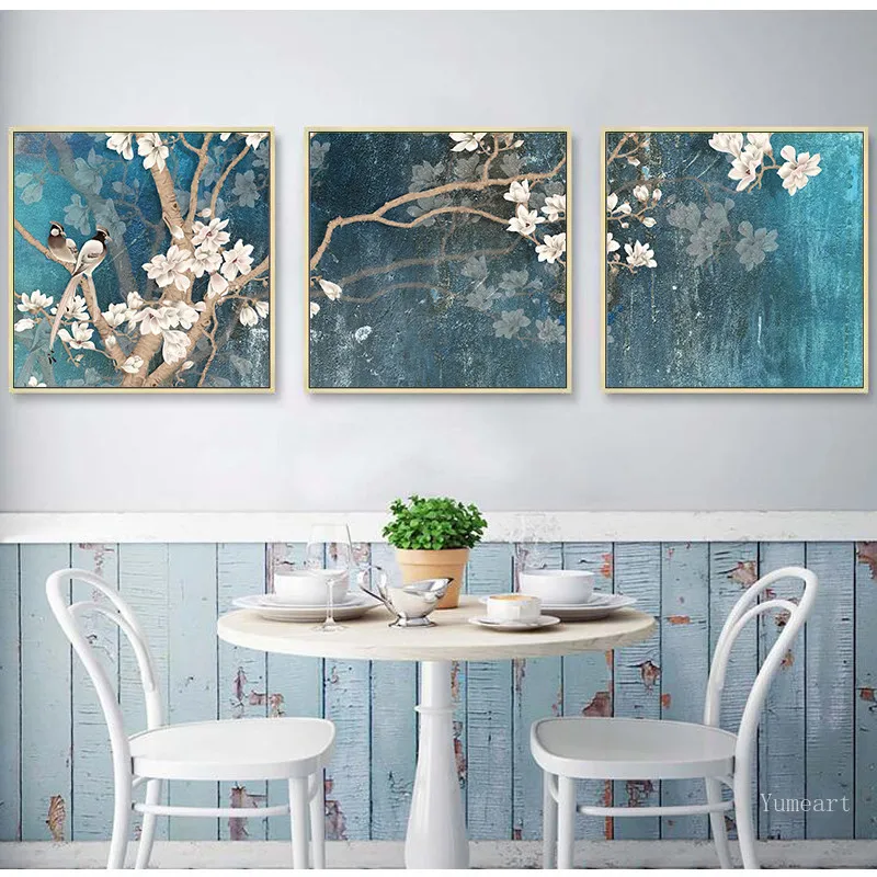 Плакат с изображением цветов магнолии дерева и птиц Листьев холст настенные