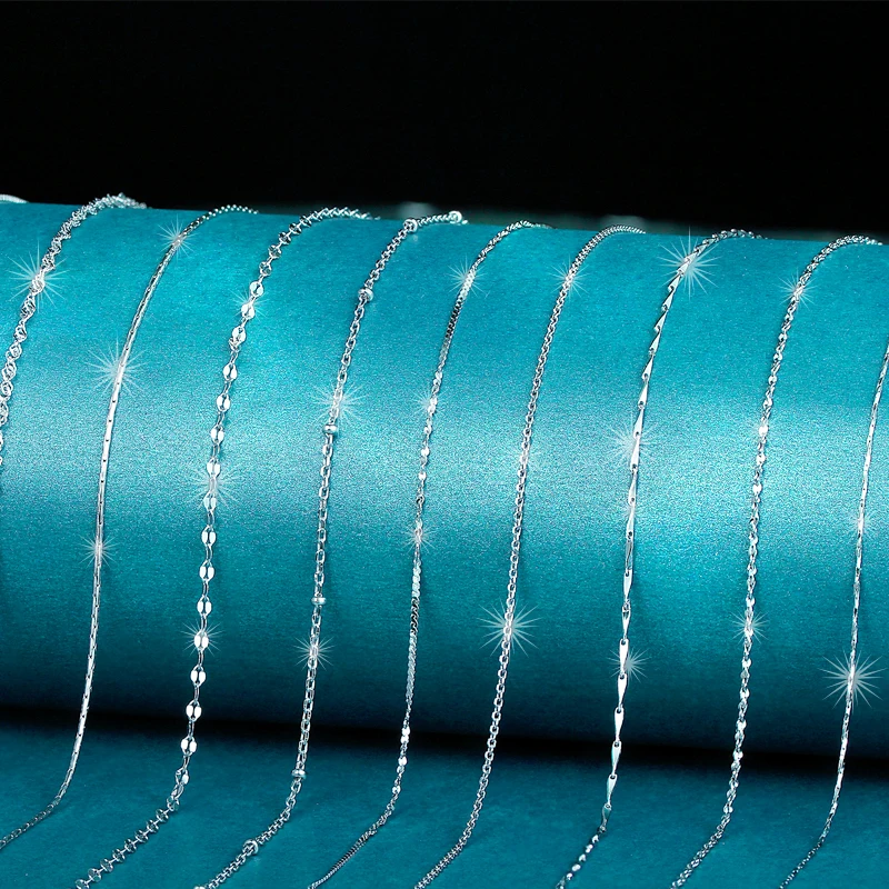 

TKJ 925 Necklace Women Sterling Silver Clavicle Simple Plain Chain Necklace Fine No Pendant Accessories O-chain Bamboo