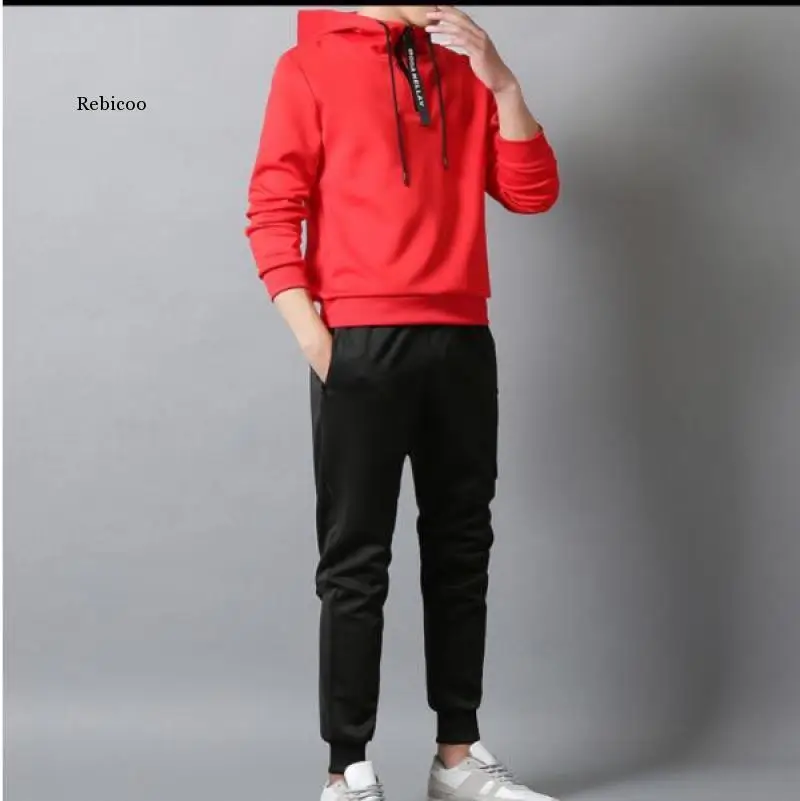 

Spring and Autumn Men's Suit Sportswear Men's Autumn and Winter Hooded Sweatshirt Drawstring Suit Sportswear Two-Piece Leisure