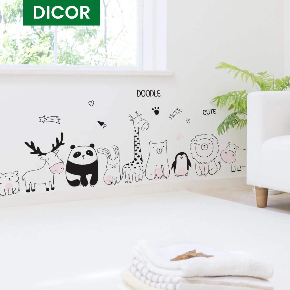 Горячие скандинавские Мультяшные животные настенные Стикеры для девочек