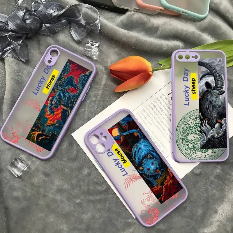 

Vintage Chinese Style Pig Bald Phone Phone Case For Iphone 11 12 Pro Max 7 8 Plus X Xs Xs Max XR Translucent Matte Cvoer