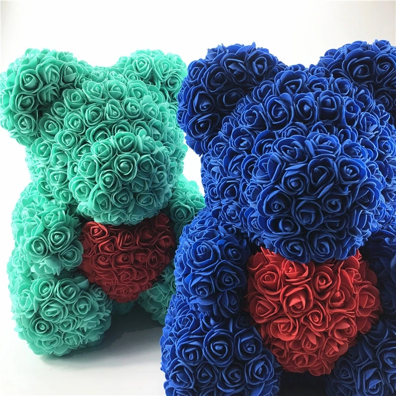 40 см Роскошный розовый медведь Искусственные цветы розы Мишка Тедди новогодние