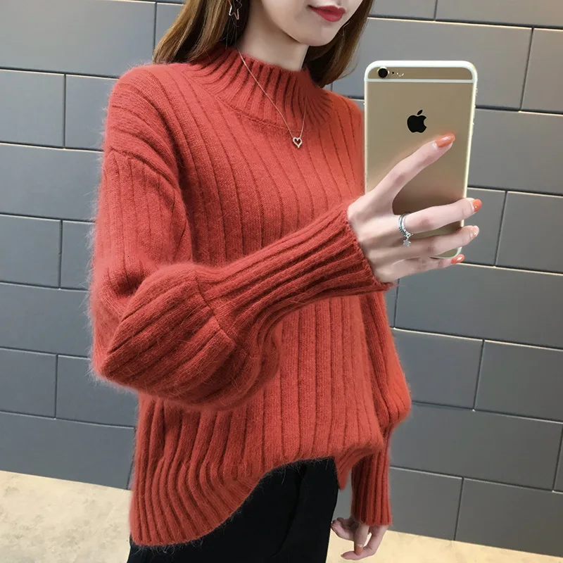 Осенне-зимний пуловер с высоким воротником эластичный вязаный свитер на осень и
