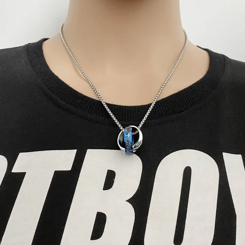 

Vintage Gothic Double Round Pendant Necklace for Women Wholesale Blue Color Stainless Steel Men Necklace Chain Jewelry Gifts