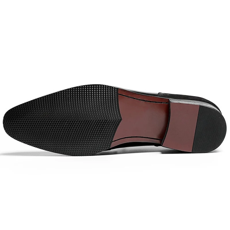 

Elegant Genuine Leather Man Comfortable Heeled Loafers Retro Pointed Toe Slip on Men's Formal Dress Office Handmade Shoes HS105