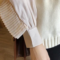 2 Piece Set Women Korean Solid Color Sweater Vest  Splicing Ruffled Long Sleeve Shirt Sweet Style Girl Two Piece Sets 2011903