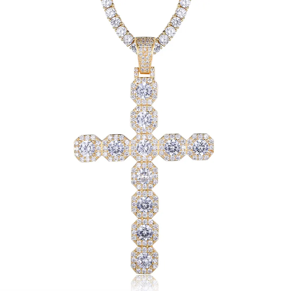 

100% Micro Zircon Hip Hop Amazing Big Cross Pendant Necklace For Men Jewelry Bling Bling Zircon Tennis Chain Gift Wholesale