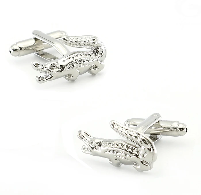 Запонки мужские в виде животных крокодил латунь браслет серебристого цвета