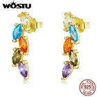 WOSTU 925 стерлингового серебра серьги разноцветный Цирконий-оливковый, серьги со шпилькой, для женщин, модное ювелирное изделие, подарок CQE1210