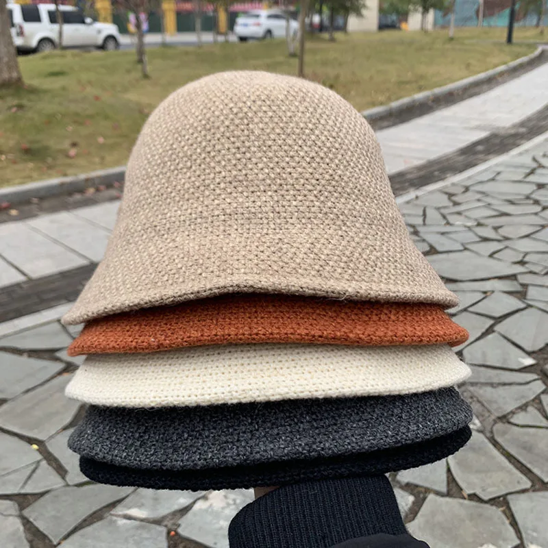 

PCFDDR Wool knitted fisherman's Hat Women's solid color dome basin hat autumn winter warm Korean knitted hat lovers hat.
