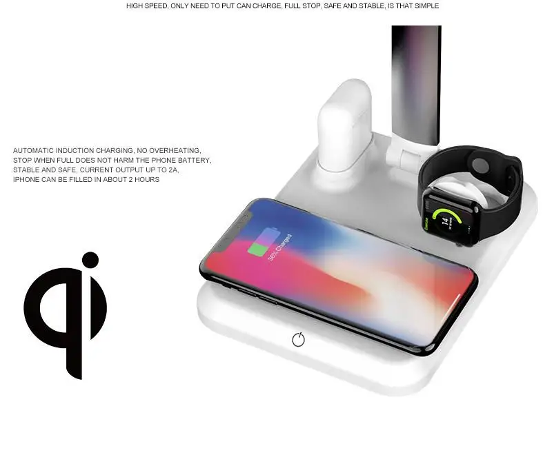 4 в 1 Qi беспроводной зарядный коврик светодиодный светильник прикроватная лампа USB прикроватная настольная лампа Беспроводное зарядное устройство