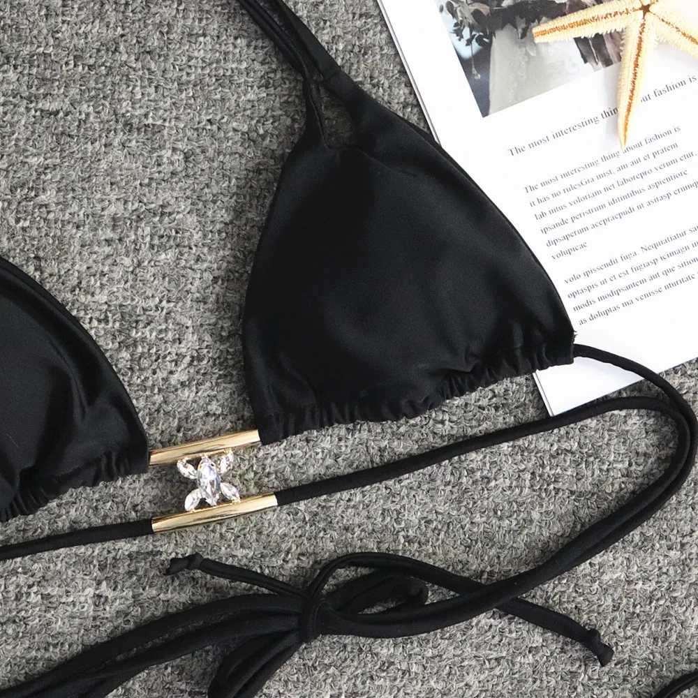 Женский однотонный купальник сексуальное бикини на бретельках женское нижнее