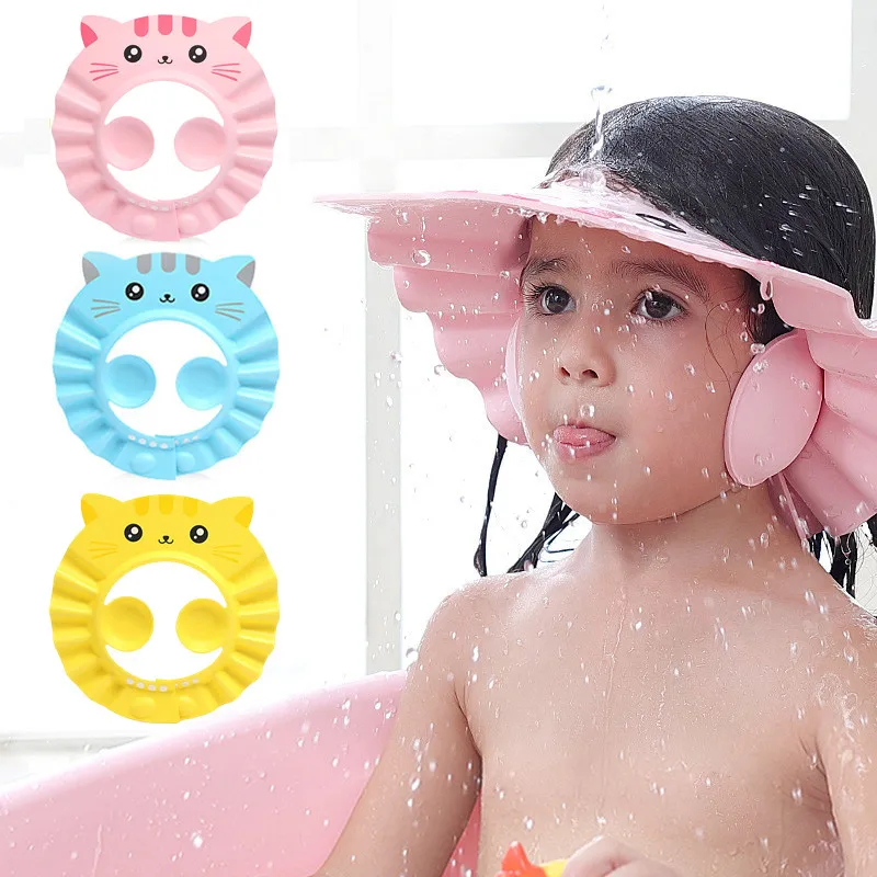 Gorro de ducha ajustable con dibujos animados para bebé, gorro de lavado de pelo para recién nacido, protección para las orejas, protector para champú para niños