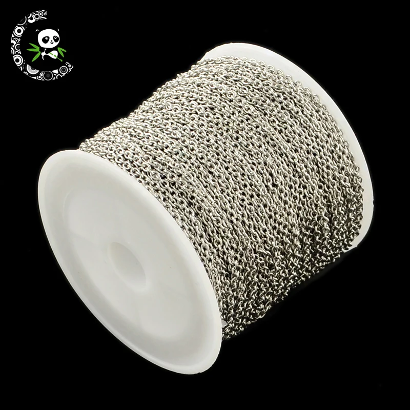 

25m/Roll Stainless Steel Cable Chains Soldered with Spool Oval For Jewelry Making 2x1.5x0.4mm