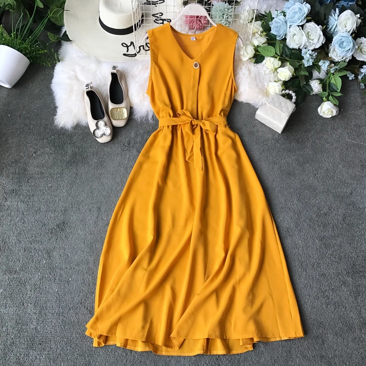 2019 Новая модная женская одежда летнее платье без рукавов для взрослых и длинные