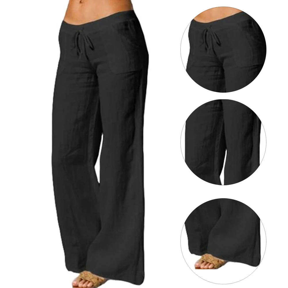 Брюки женские свободные из хлопка и льна модные однотонные повседневные штаны с