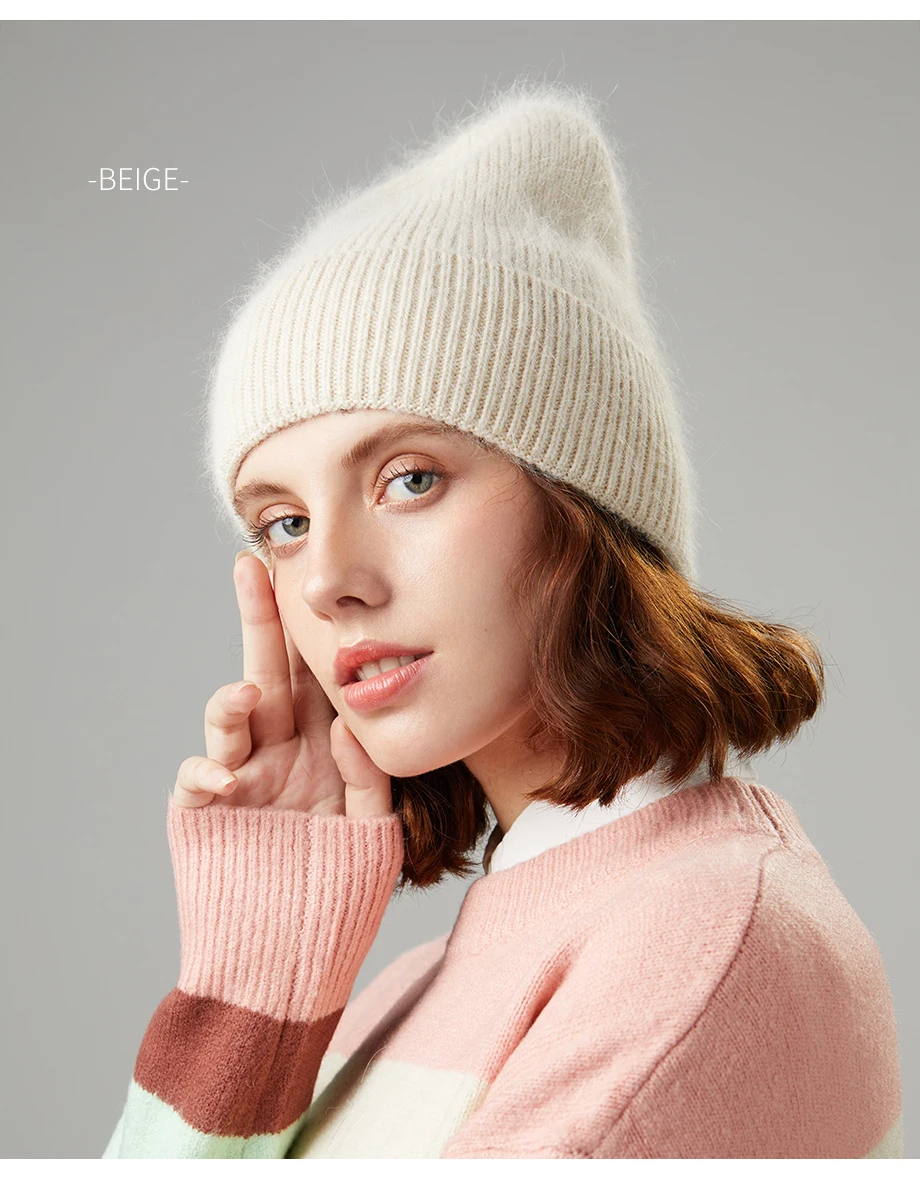 Вязаные шапки, зимние женские шапки, теплые шапки Skullies Beanies, высококачественные женские шапки из кроличьей шерсти, женская шапка