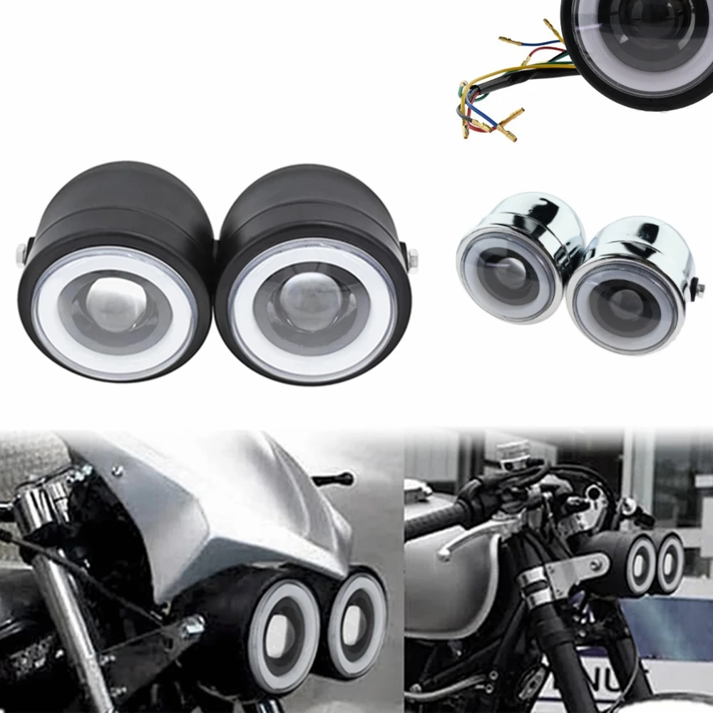 

Universal LED Motorcycle Headlight Retro Double Headlamp For Harley Softail Chopper Bobber Cafe Racer Honda Suzuki CG125 GN125