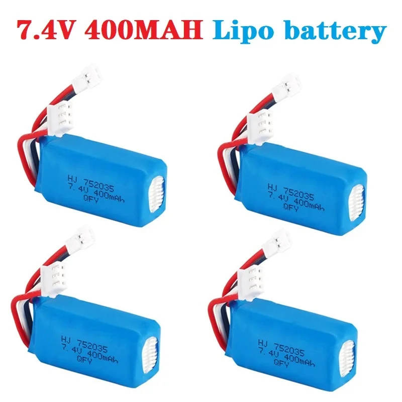 Аккумулятор 7.4 В для DM007 RC самолета-квадрокоптера, игрушки вертолета - запчасти, 1/2/3/5 шт. 7.4 В 400 мАч Липо XH2.54 разъем.