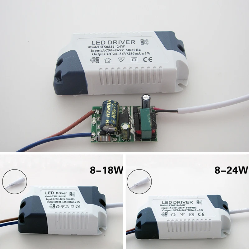 8-18 Вт/8-24W Светодиодный драйвер Питание 90-265V трансформатор перевести Светильник