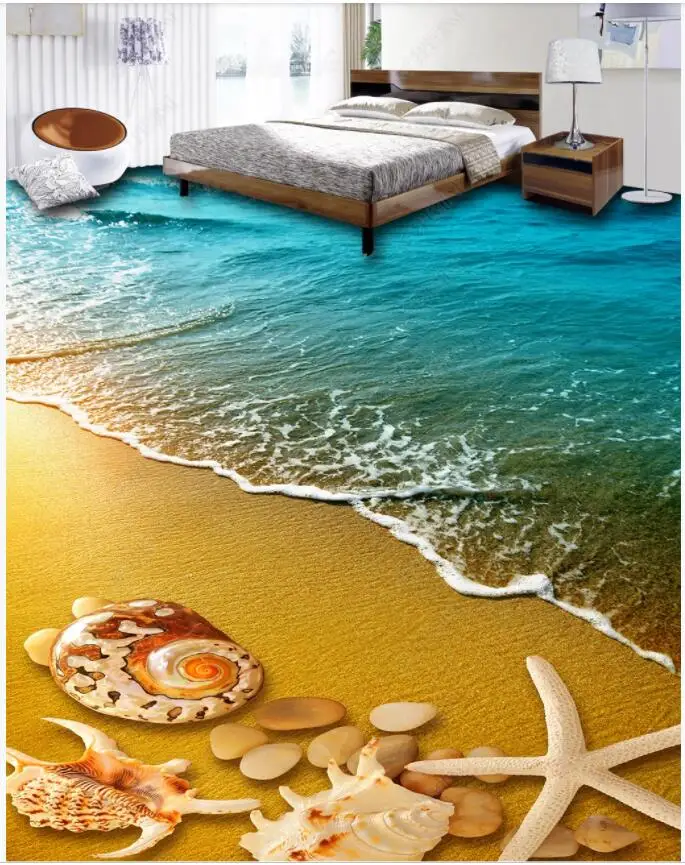 

Custom photo mural 3d flooring pvc self adhesive vinyl wallpaper Beach shells starfish waves decor living room for wallpaper 3 d
