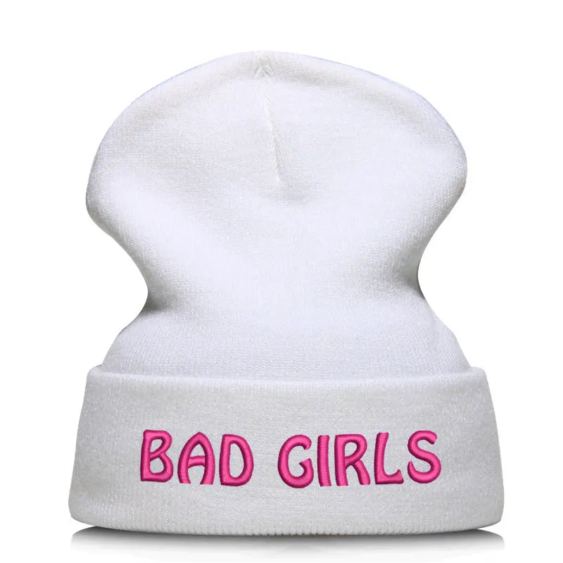 Beanie шляпа Skullie шапка, вязаная шапка-носок Зимняя Вышивка в стиле панк Для мужчин Для женщин подростков уличных танцев забавные персонализированные Csutomized плохие девчонки - Цвет: WHITE ROSE