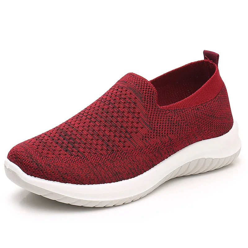 

2021 Spring Knitting Women's Vulcanized Shoes Ladies Sneakers Slip on Mesh Breathable Female Flats Woman Loafers Walking Shoes