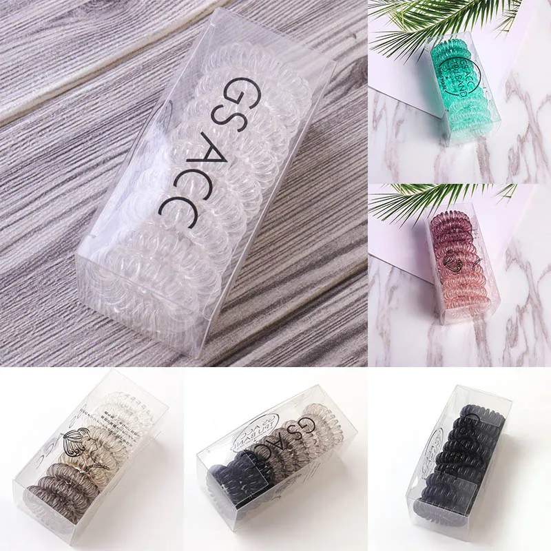

1Box Gradient Color Telephone Cord Shape Scrunchies Hair Ring Hair Ties Korean Style Elastic TPU Hair Accessories