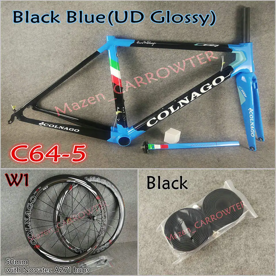 Package 1 T1100 UD полностью глянцевый черный синий Colnago C64 карбоновая рама+ руль+ седло+ клетки для бутылок+ 50 мм карбоновые колеса Novatec A271 ступицы - Цвет: Package 1
