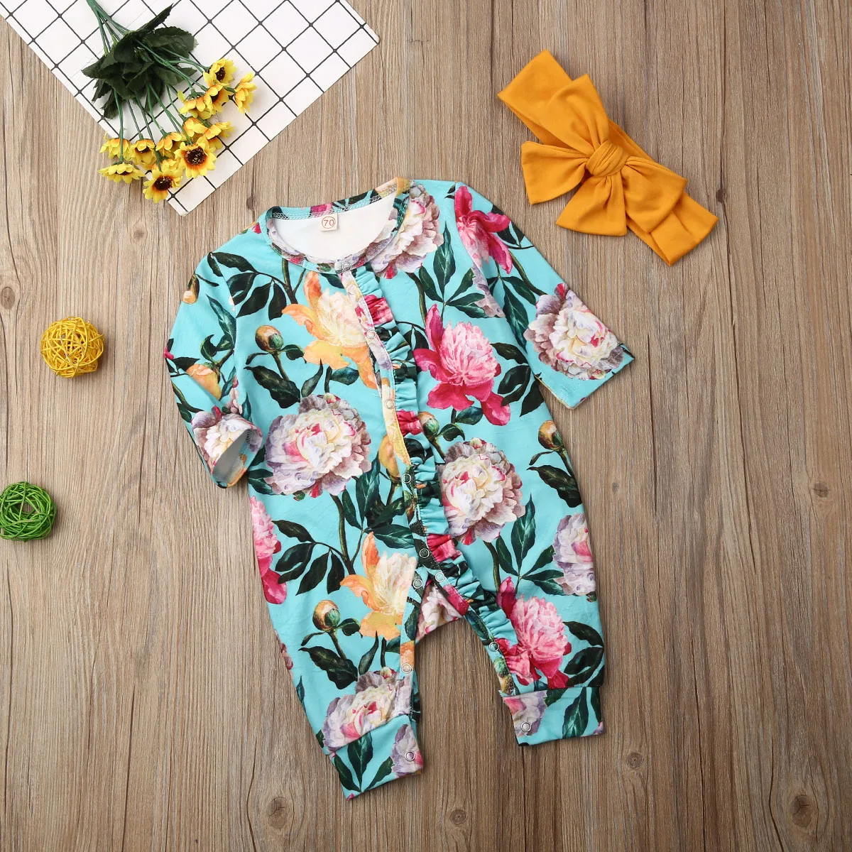 0-24Months Kid Baby Girl Clothes Sets Long Sleeve Floral Lace Romper Jumpsuit Headband 2Pcs Autumn Outfits 0-24M | Детская одежда и