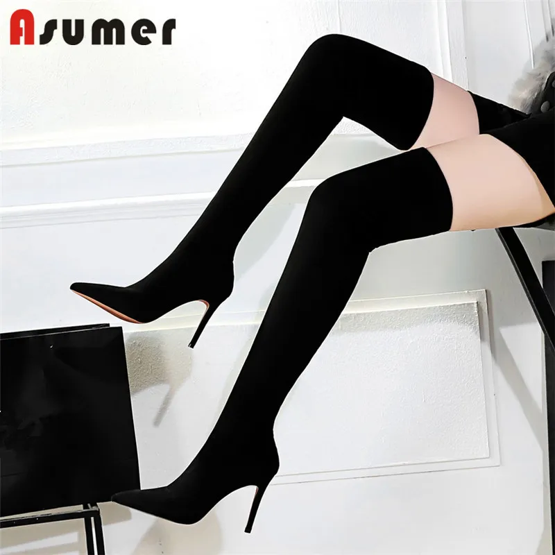 

ASUMER 2021 new arrival thigh high boots women solid color sexy thin high high heels party prom shoes woman stretch boots