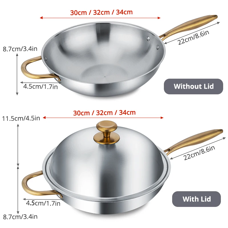 Wok антипригарная 304 нержавеющая сталь Бытовая без покрытия меньше дыма