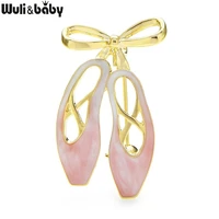 wulibaby enamel ballet shoes brooches for women 3 color dancer girl shoes party office brooch pins gifts