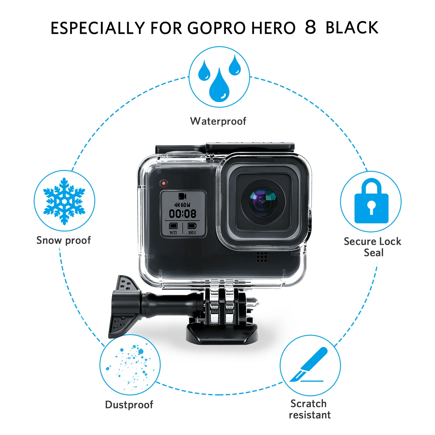 Набор аксессуаров для GoPro Hero 8 чехол переноски шнурок водонепроницаемый корпус