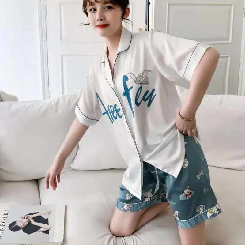 

Sleep tops Cartoon Summer silk Pajamas Satin Night Suits For Women Pijamas Sleepwear dropship Shorts Women Pijama Kawaii Mujer