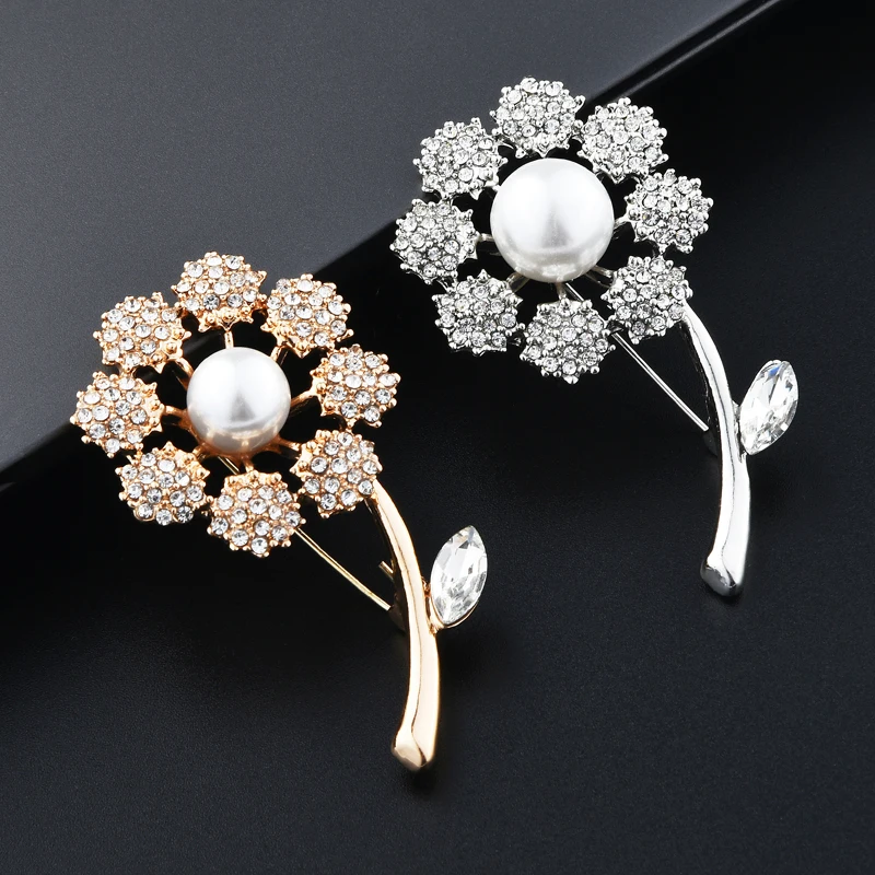 

Wuli&baby Rhinestone Dandelion Flower Brooches 2021 New 2-color Shining Flower Weddings Office Party Brooch Pins Gifts