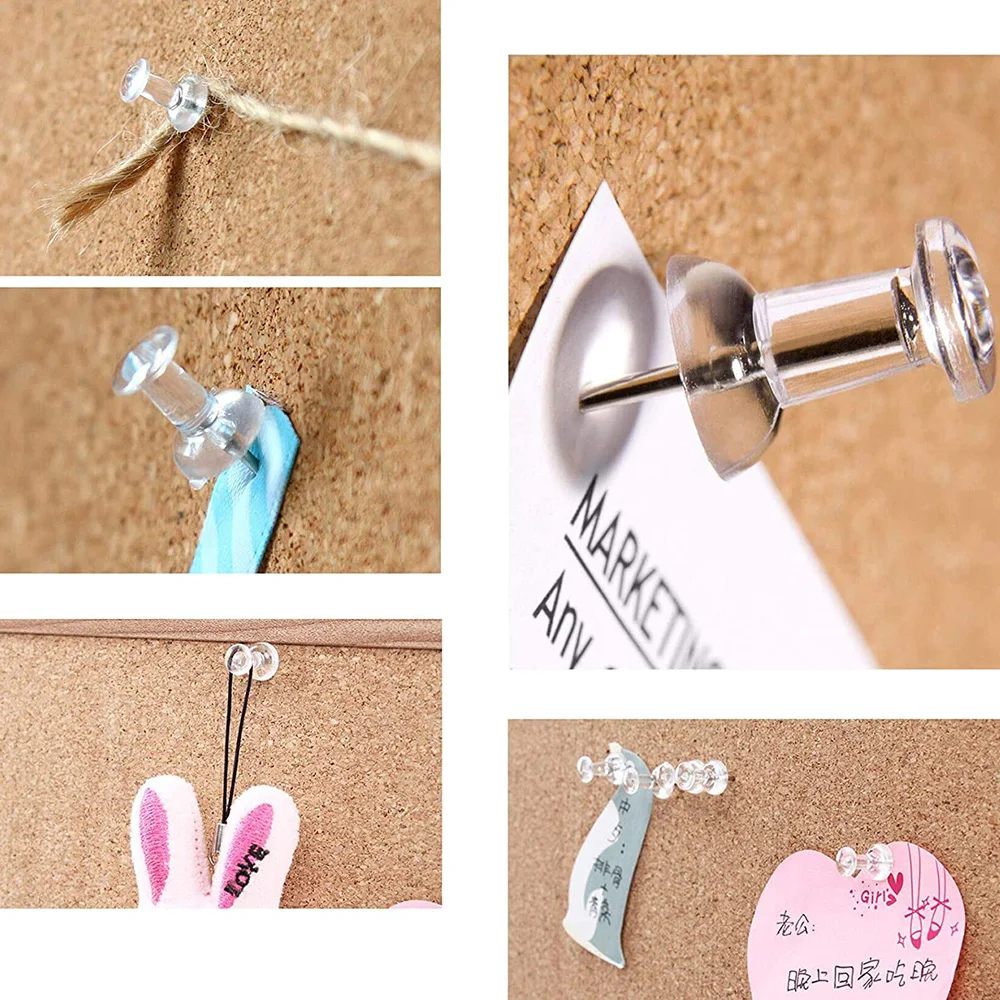 

50pcs/set Clear Transparent Plastic Tacks Push Pins Assorted Making Thumb Tacks Cork Board Office School Stationery Supplies