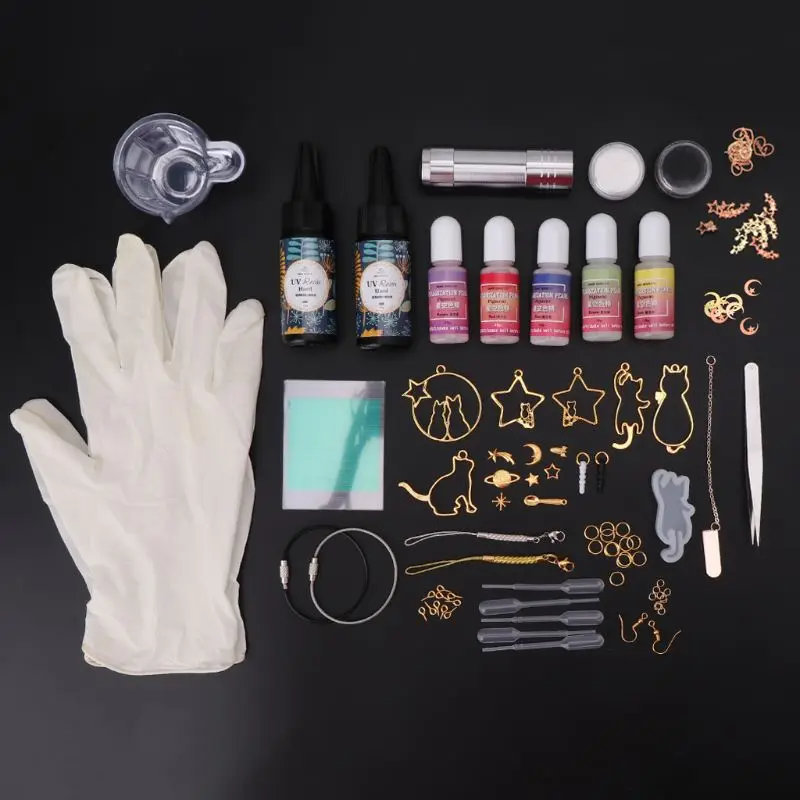 

Epoxy Mold Hand-made Materials Package DIY Crafts Cat Metal Frame Starry Sky Glue Newbie Set Ear Hook Mold Making Kit Tools