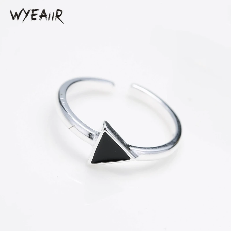 

WYEAIIR Simple Geometry Triangle Black Drop Glaze Retro Versatile 925 Sterling Silver Female Resizable Opening Rings