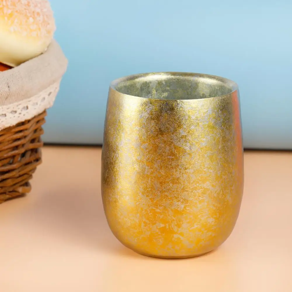 Golden Tiartisa титана двухслойная чашка легкая анти-скальдинг красочная чайная чашка с ледяной цветок для воды для чая и других напитков - Цвет: Golden