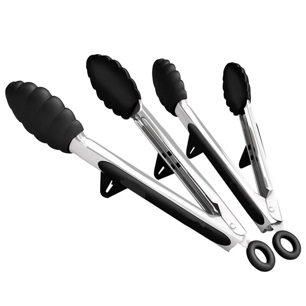 

justdolife 2PCS Silicone Tongs Non-Stick Stainless Steel Non-slip Kitchen Barbecue Cooking Tongs Food Tongs with Stand