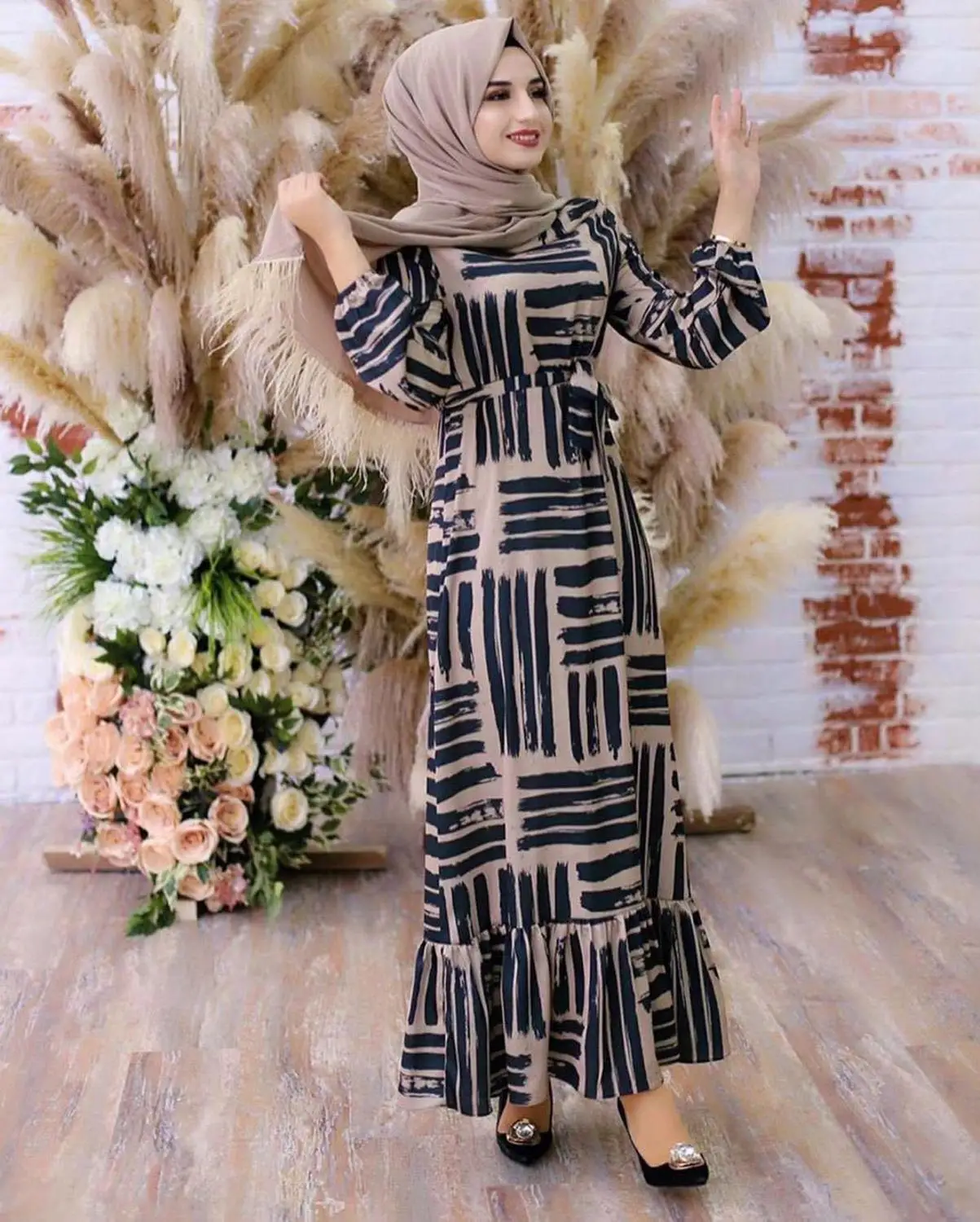 Eid Mubarek принт в мусульманском стиле Abaya кимоно хиджаб ислам Дубай платье Арабский Дубай Африканский ислам ic одежда женские платья