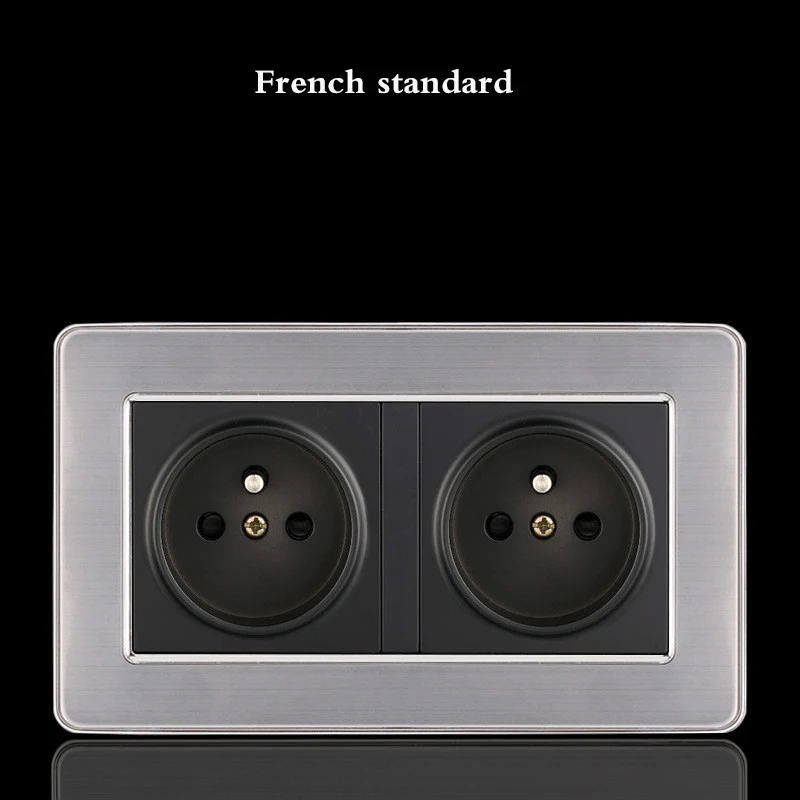 146FR socket 86 Type1 2 3 4 банда 1 2 способа бытовой выключатель EU FR UK розетка настенный выключатель с светодиодный из нержавеющей стали зеркало сброс переключатели 86*86 мм - Цвет: 146FR socket