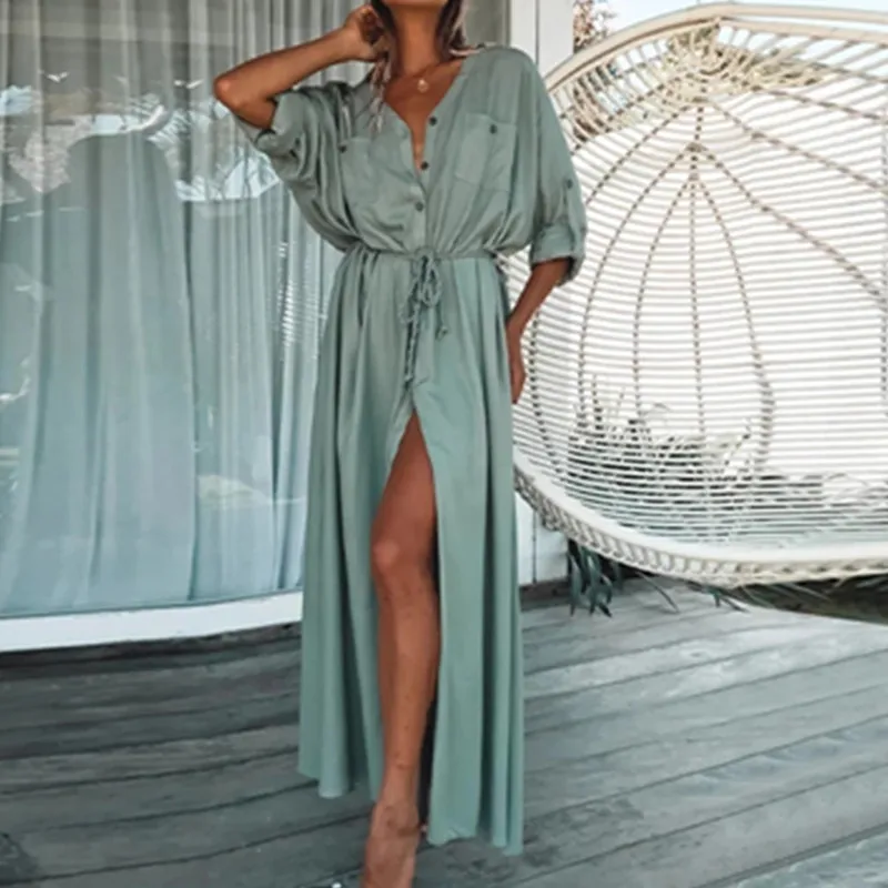 

Cotton Long Beach Dress saida de Praia Beach Cover up Kaftan Sarong Vestido Swim wear Cover up Ropa de Playa Tunic Beach