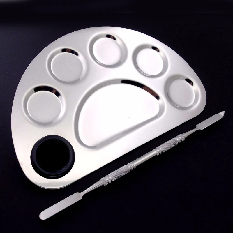 

C5AB Stainless Steel 6 Holes Makeup Palette Nail Art Polish Mixing Plate Cosmetic Artist Mixing Palette with Spatula Tool for